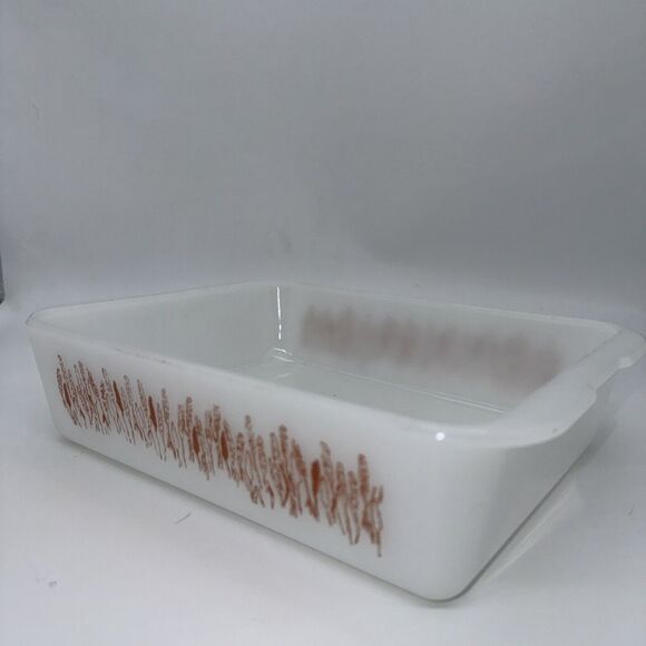 VTG White Ceramic Baking Dish with Copper‎ Wheat Pattern Farmhouse Kitchen Decor - Picture 7 of 14